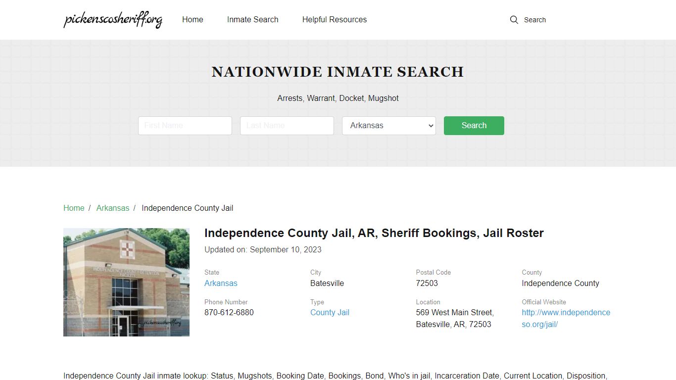 Independence County Jail, AR, Sheriff Bookings, Jail Roster